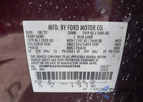 2022 Ford Edge Titanium из США, поврежденный, VIN 2FMPK4K9XNBA83546